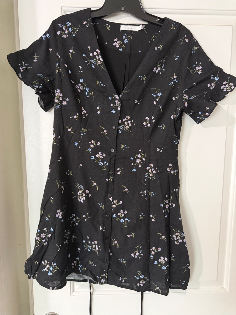 Black Floral Button-Front Mini Sundress